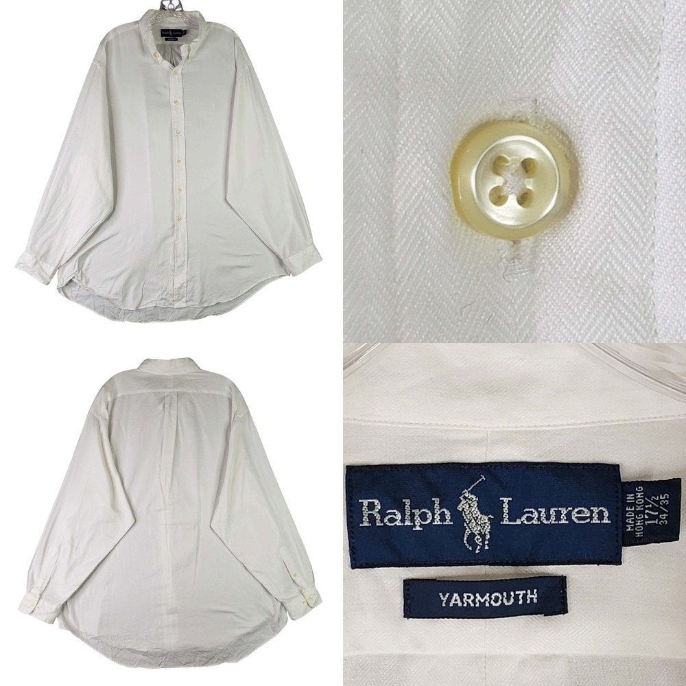 Polo Ralph Lauren Shirt Oxford Button Down Mens 17.5 XL White Herringbone